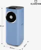 A light blue portable air conditioner with dimensions indicated by lines and text. Produktbild-Vorschau