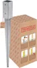 A galvanized steel post anchor and its packaging are shown against a white background. The packaging has instructional diagrams. Produktbild-Vorschau