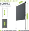 Diagrams and text illustrating the features and dimensions of a vertical awning. Náhľad obrázku produktu