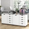 A white mobile filing cabinet with drawers and a door, placed in an office setting with a printer and office supplies on top. Anteprima dell’immagine prodotto