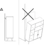 An illustration showing how to secure a tall cabinet to a wall to prevent tipping, with a warning symbol. Produktbild-Vorschau