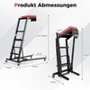 Collage of two images showing a weightlifting bench from different angles with measurement labels. Podgląd zdjęcia produktu