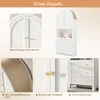 Collage of a white storage cabinet with detailed close-ups of its features. Náhľad obrázku produktu