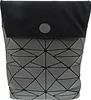 A grey backpack with a black flap and a geometric pattern. Produktbild-Vorschau