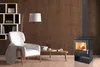 A modern living room with a fireplace, armchair, and bookshelf. Anteprima dell’immagine prodotto