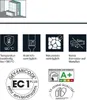 Marketing icons and certifications related to a product. Produktbild-Vorschau