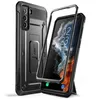 A black phone case with a kickstand is shown next to a smartphone with a screen displaying the time. Náhled obrázku produktu