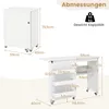 Diagrams showing the dimensions and weight capacity of a white sewing table. Anteprima dell’immagine prodotto
