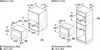 Diagrams showing installation dimensions for a Bosch built-in microwave. Voir les images du produit