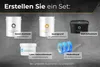 A collection of paint and decorating supplies arranged on a textured background. Produktbild-Vorschau