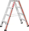 A silver stepladder with red accents against a white background. Produktbild-Vorschau