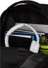 Inside of a black backpack with headphones, books, and a water bottle. Podgląd zdjęcia produktu