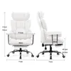 Two views of a white ergonomic office chair with dimensions marked. Náhled obrázku produktu