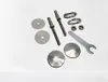 A collection of metal hardware components, including bolts, washers, nuts, and a wrench, arranged on a white background. Náhled obrázku produktu