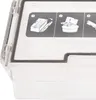 Close-up of a clear plastic container with instructional diagrams on a dark gray background. Produktbild-Vorschau