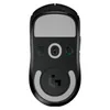 The bottom view of a black wireless gaming mouse. Produktbild-Vorschau