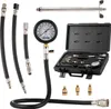 A set of tools for testing engine compression, including a pressure gauge, hoses, adapters, and a carrying case, laid out on a white background. Produktbild-Vorschau