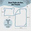 Diagram showing the dimensions of a two-piece bedding set, including a pillowcase and a duvet cover, with a zipper detail. Produktbild-Vorschau