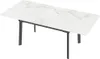A rectangular dining table with a marble-look top and dark metal legs, shown from a slightly elevated angle against a white background. Produktbild-Vorschau