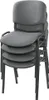 A stack of four gray upholstered chairs with black metal frames. Produktbild-Vorschau