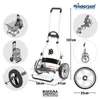 A collage of images showcasing an Andersen Shopper Royal Shopper Hydro Einkaufstrolley, including diagrams of its dimensions, capacity, and usage scenarios. Produktbild-Vorschau