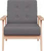 A front view of a dark gray fabric armchair with a light wood frame. Voir les images du produit