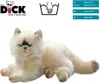 A plush cat toy is shown lying down against a white background, with brand logo and size information in the upper right corner. Náhľad obrázku produktu