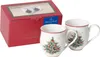 A set of two Villeroy & Boch Toy's Delight Christmas mugs with a Christmas tree design, presented next to their red gift box. Náhled obrázku produktu