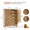 A diagram showing the dimensions of a wooden cabinet, with callouts for shelf heights and overall dimensions, and a separate image of a boot for scale. Podgląd zdjęcia produktu