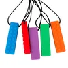 Five colorful teething necklaces are arranged on a white background. Produktbild-Vorschau