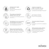 A grid of icons and text describing product features and certifications. Produktbild-Vorschau