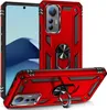 A red phone case with a ring holder is displayed from multiple angles against a white background. Produktbild-Vorschau