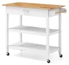 A white kitchen cart with a wooden top and slatted shelves, shown from a slight angle on a white background. Náhled obrázku produktu
