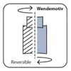 Diagram illustrating a reversible mechanism with text labels. Produktbild-Vorschau