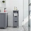 A bathroom scene with a gray cabinet and a tall gray storage unit. Produktbild-Vorschau