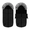 Two views of a black baby footmuff with a gray faux fur trim, presented against a white background. Náhled obrázku produktu