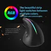 A black vertical mouse with RGB lighting is shown against a dark background with abstract orange elements. Produktbild-Vorschau