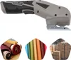 A collage showing an electric scissors, rolls of fabric, and stacks of boxes. Náhled obrázku produktu