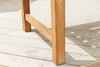 Close-up of the wooden legs of an outdoor bench on a wooden deck. Produktbild-Vorschau
