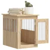 A wooden dog crate with an open door, a stack of books, and a potted cactus on top, set against a white background. Náhled obrázku produktu
