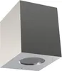 A close-up, studio shot of a modern, cube-shaped wall light made of brushed stainless steel. Voir les images du produit