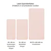Three different sized pink rectangular objects are displayed vertically, representing different sizes of a product. Text below each object indicates dimensions and intended use. Produktbild-Vorschau