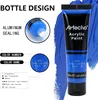A tube of blue acrylic paint with marketing text and diagrams. Produktbild-Vorschau