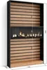 A modern fireplace unit with wooden slats and a glass-fronted electric fire. Produktbild-Vorschau