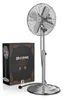 A silver Brandson stand fan and its packaging are displayed against a white background. Voir les images du produit
