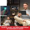 A collage of images showing a safe with a fingerprint scanner, a man using a tablet, and another man holding a mug. Produktbild-Vorschau