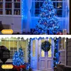 Collage showing indoor and outdoor Christmas decorations with blue lights. Produktbild-Vorschau