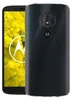 A black Motorola smartphone is shown with its screen displaying a yellow abstract background. The back of the phone, with its camera and logo, is also visible. Produktbild-Vorschau