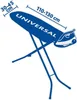 An illustration of a blue ironing board with dimensions indicated by text and lines. Produktbild-Vorschau