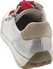 Close-up view of the back of a white and silver sneaker with red ribbon laces. Produktbild-Vorschau
